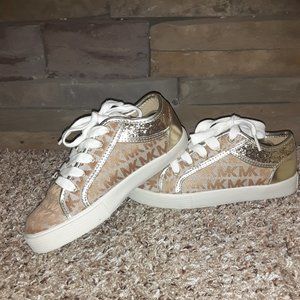 Michael Kors Gold Glitter MK Monogram Sneakers Size 1